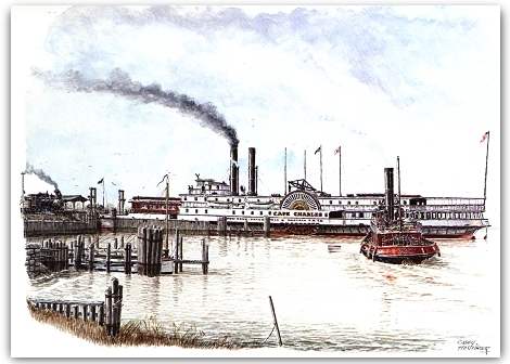 1885 view of the Cape Charles Car and Passenger Ferry