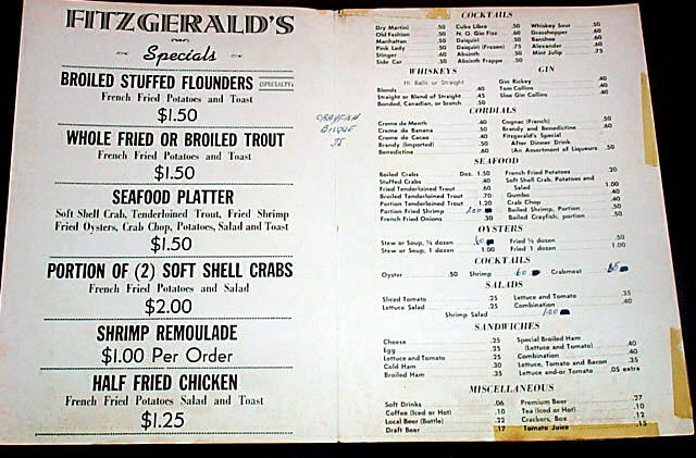 1950s Fitzgerald's Menu